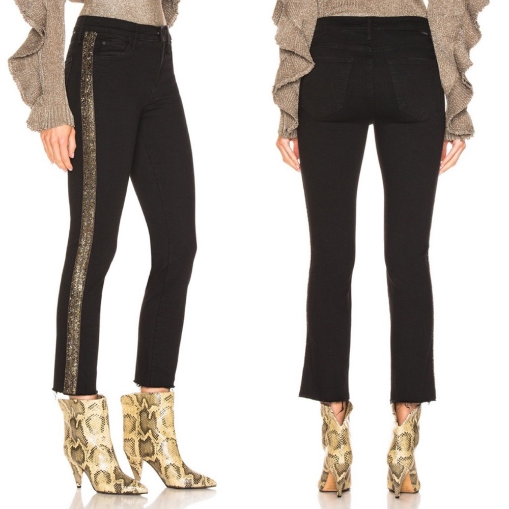 MOTHER The Rascal Ankle Fray in Guilty Flash Beaded Stripe Jeans Size 31